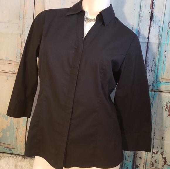Riders by Lee Easy Care ¾ Sleeve Woven black Shirt - Picture 1 of 5